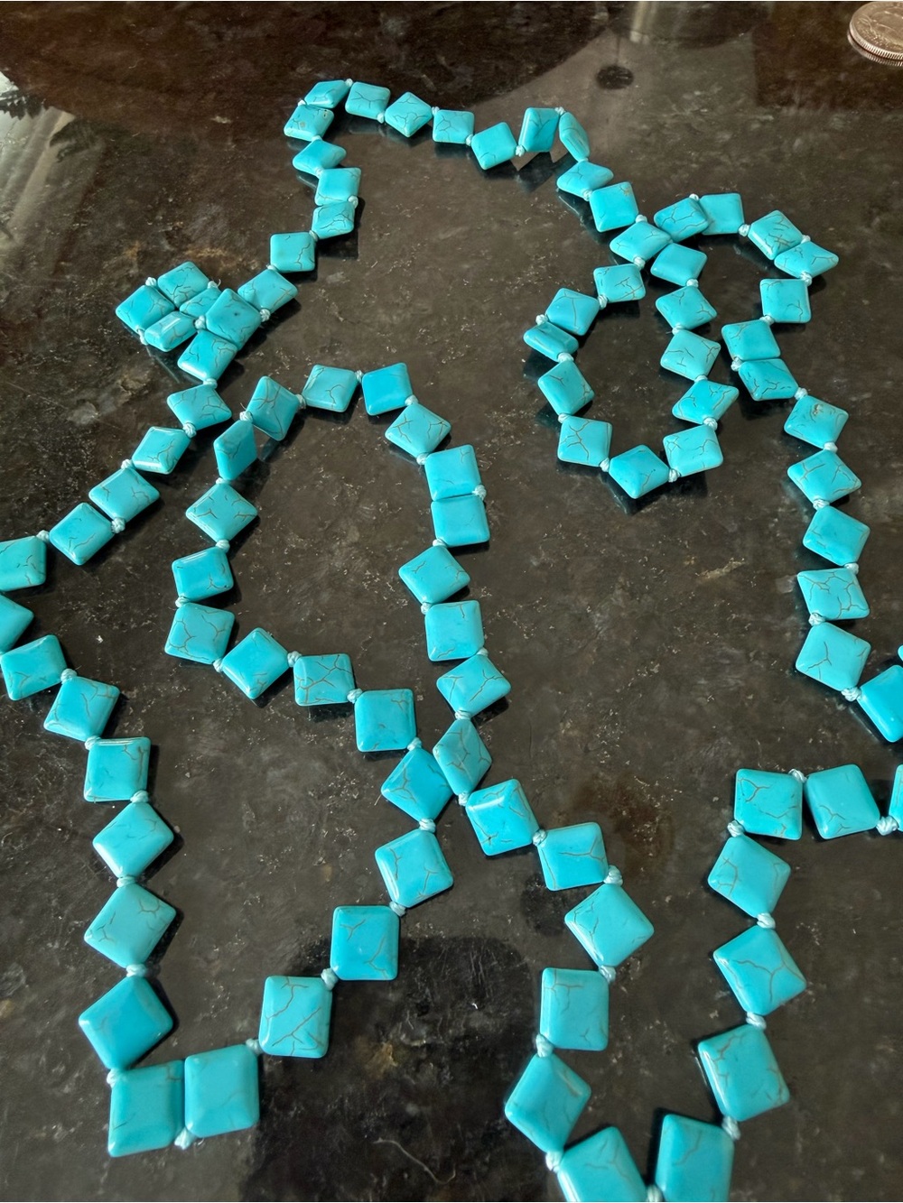 Turquoise Square Bead Necklace - Bright Turquoise Statement